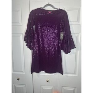 VINCE CAMUTO Women's Eggplant Purple Bell Sleeve Sheath‎ Dress Size XXS NEW